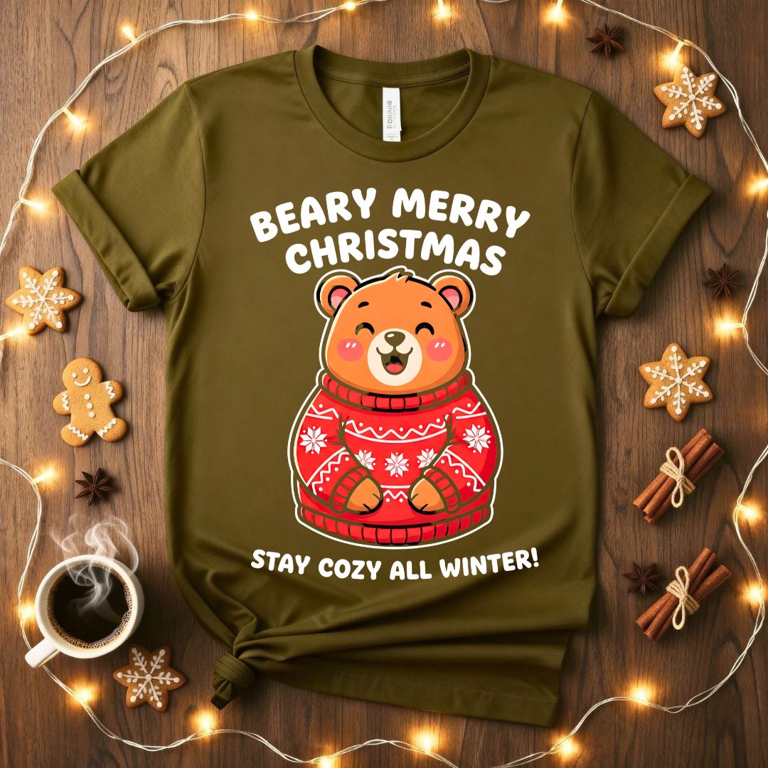 Beary Merry Christmas funny bear pun holiday t-shirt