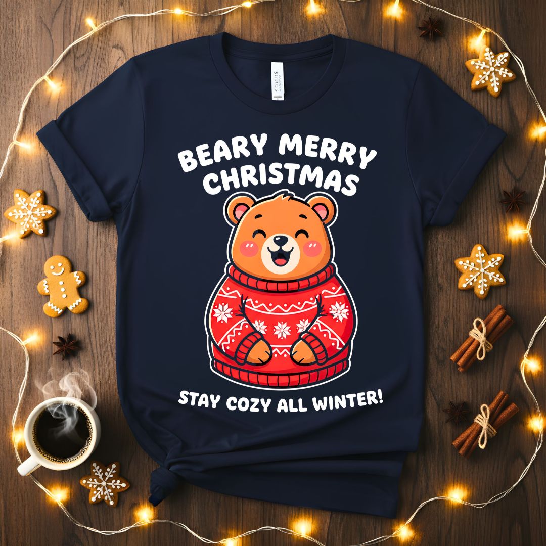 Beary Merry Christmas funny bear pun holiday t-shirt