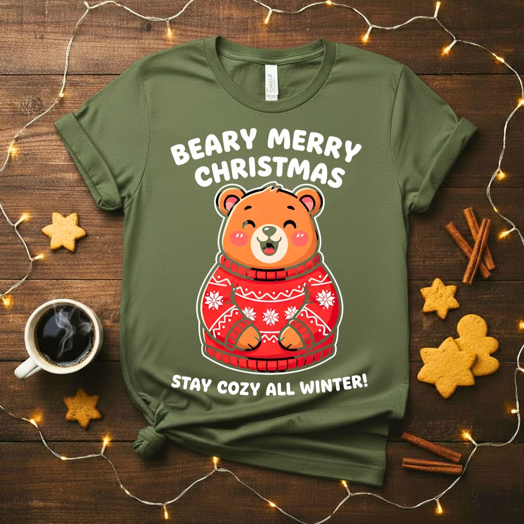 Beary Merry Christmas funny bear pun holiday t-shirt