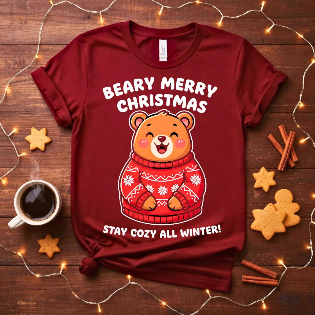 Beary Merry Christmas funny bear pun holiday t-shirt