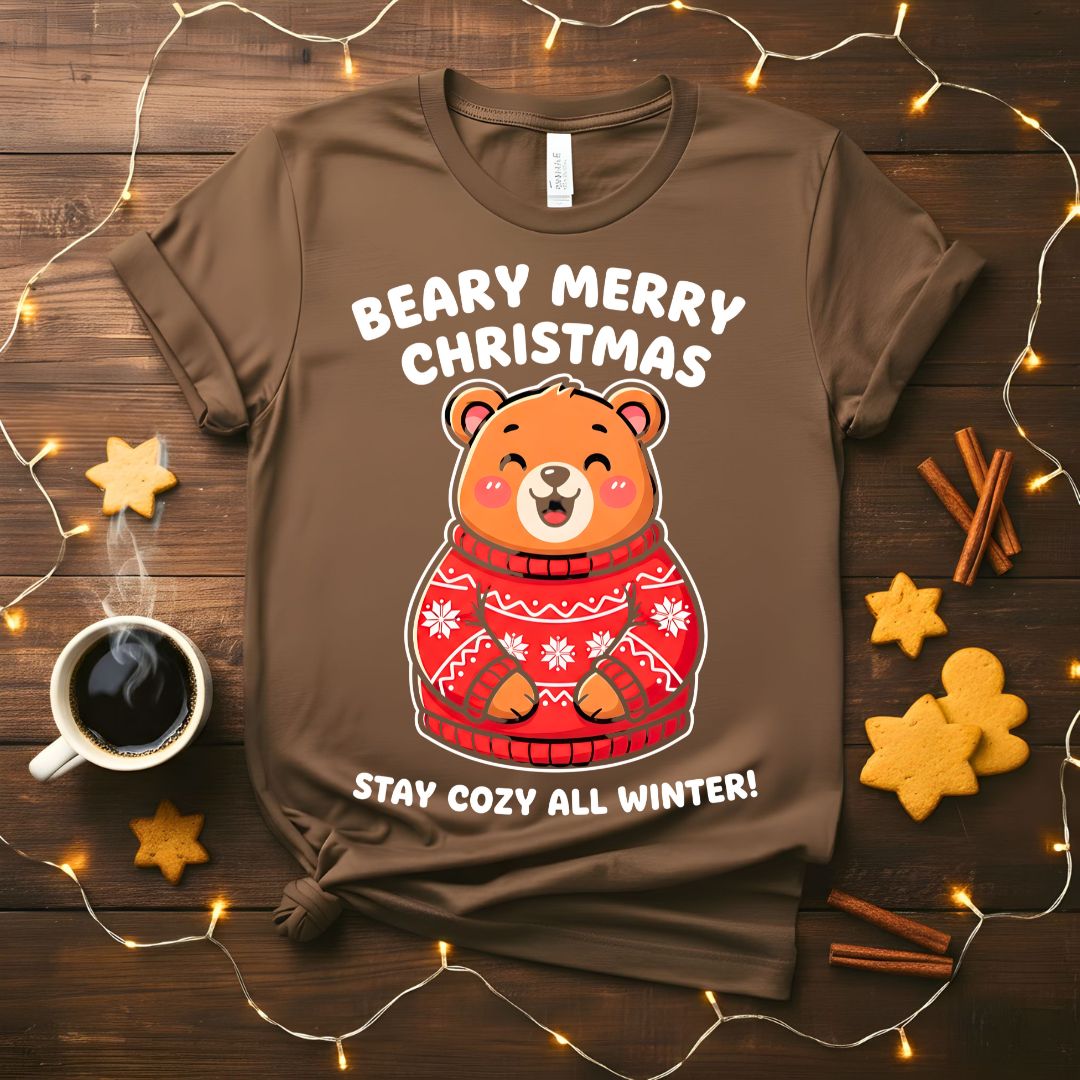 Beary Merry Christmas funny bear pun holiday t-shirt