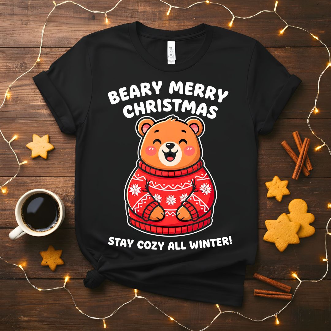 Beary Merry Christmas funny bear pun holiday t-shirt