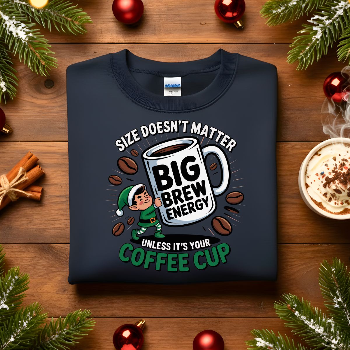 Big Brew Energy Christmas Sweatshirt, funny coffee meme holiday sweatshirt, caffeine lover Christmas sweater, cozy coffee humor sweatshirt by Memez.Store.