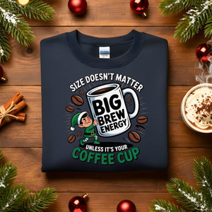 Big Brew Energy Christmas Sweatshirt, funny coffee meme holiday sweatshirt, caffeine lover Christmas sweater, cozy coffee humor sweatshirt by Memez.Store.