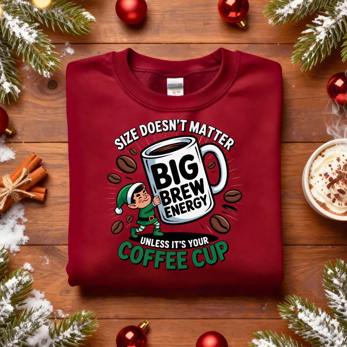 Big Brew Energy Christmas Sweatshirt, funny coffee meme holiday sweatshirt, caffeine lover Christmas sweater, cozy coffee humor sweatshirt by Memez.Store.