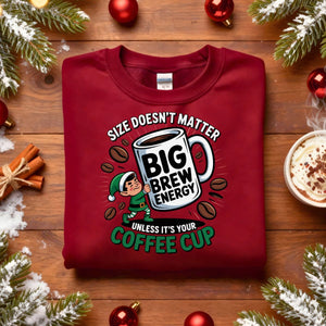 Big Brew Energy Christmas Sweatshirt, funny coffee meme holiday sweatshirt, caffeine lover Christmas sweater, cozy coffee humor sweatshirt by Memez.Store.