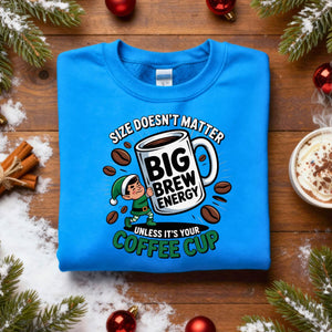 Big Brew Energy Christmas Sweatshirt, funny coffee meme holiday sweatshirt, caffeine lover Christmas sweater, cozy coffee humor sweatshirt by Memez.Store.