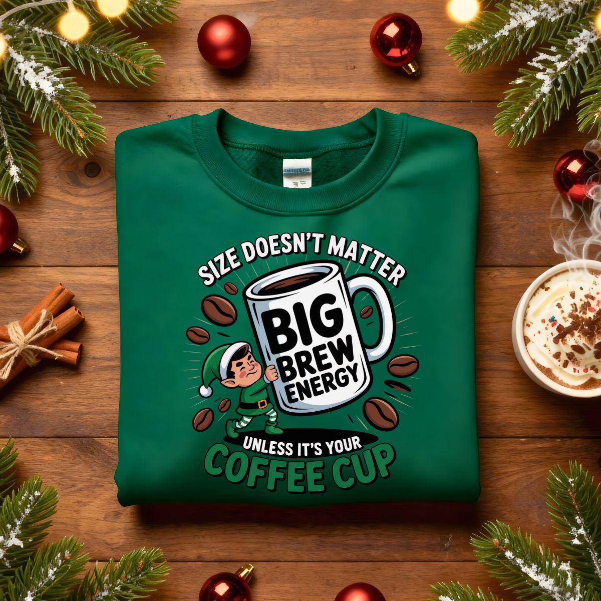 Big Brew Energy Christmas Sweatshirt, funny coffee meme holiday sweatshirt, caffeine lover Christmas sweater, cozy coffee humor sweatshirt by Memez.Store.