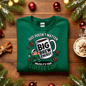 Big Brew Energy Christmas Sweatshirt, funny coffee meme holiday sweatshirt, caffeine lover Christmas sweater, cozy coffee humor sweatshirt by Memez.Store.