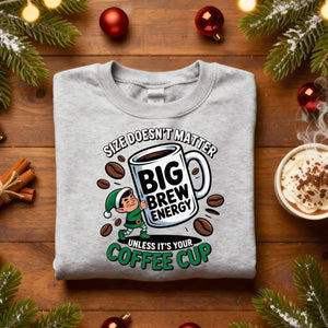 Big Brew Energy Christmas Sweatshirt, funny coffee meme holiday sweatshirt, caffeine lover Christmas sweater, cozy coffee humor sweatshirt by Memez.Store.