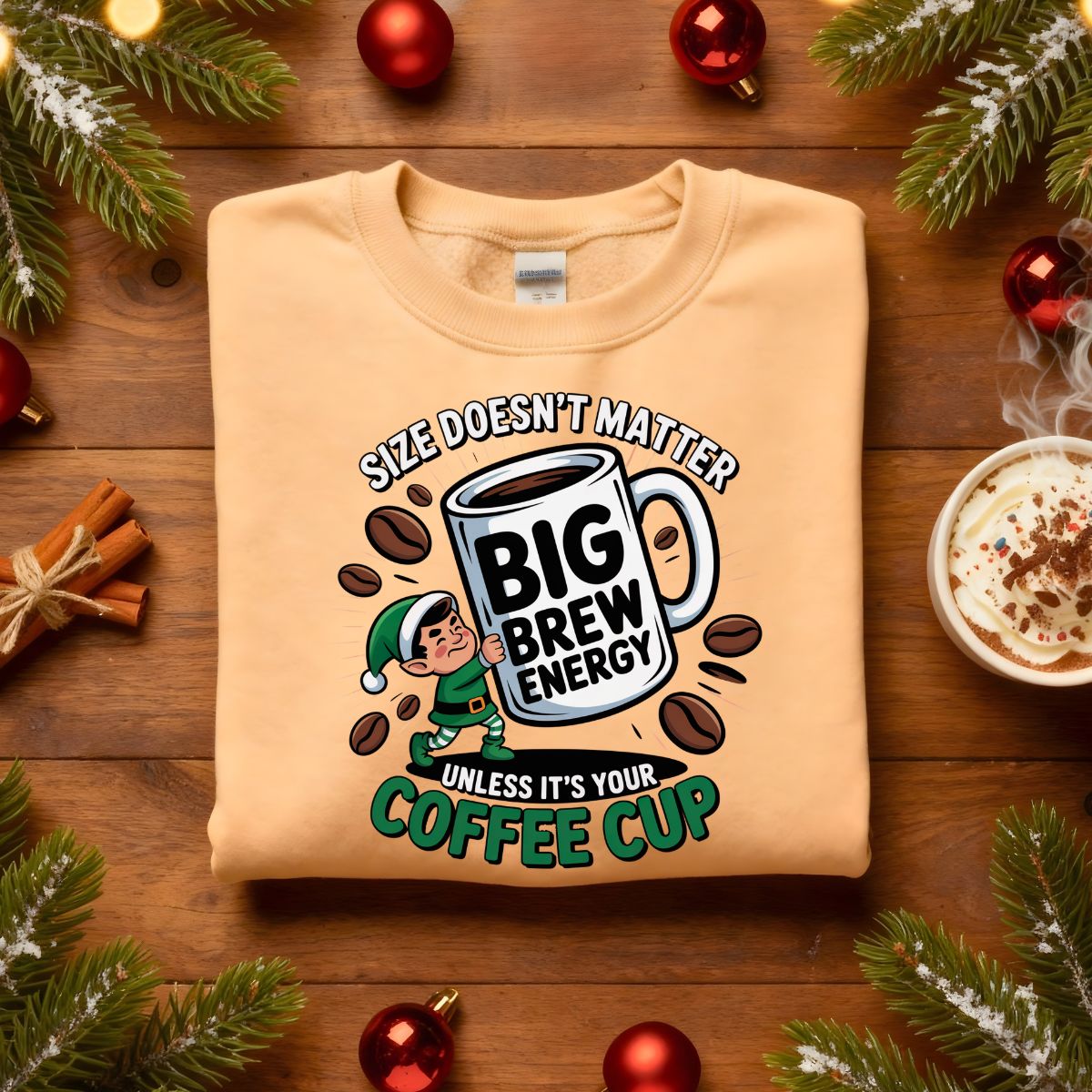 Big Brew Energy Christmas Sweatshirt, funny coffee meme holiday sweatshirt, caffeine lover Christmas sweater, cozy coffee humor sweatshirt by Memez.Store.