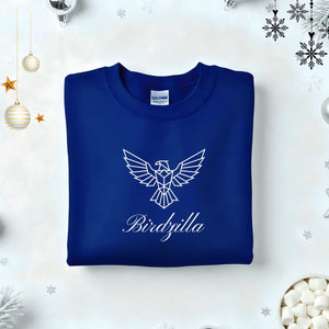 Birdzilla Typographical Embroidered Sweatshirt – minimalist embroidered unisex fleece pullover, funny meme-inspired cotton streetwear by Memez.Store.