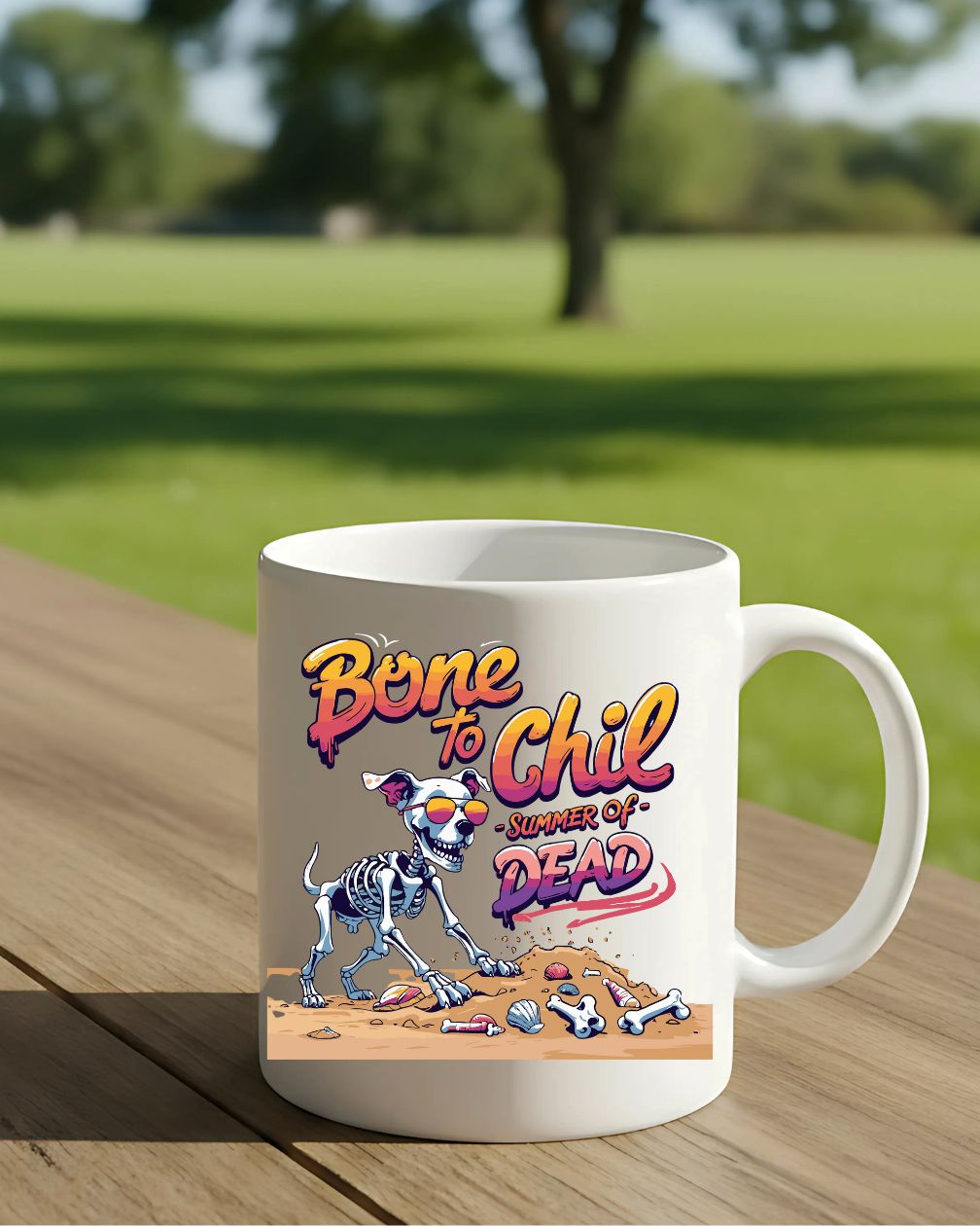 Funny Halloween mug with skeleton Bone To Chill design