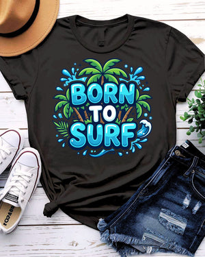 Born to surf tee vintage longboard wave graphic