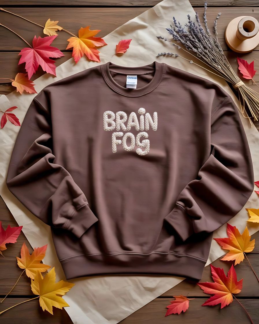 Cozy meme embroidered sweatshirt Brain Fog design