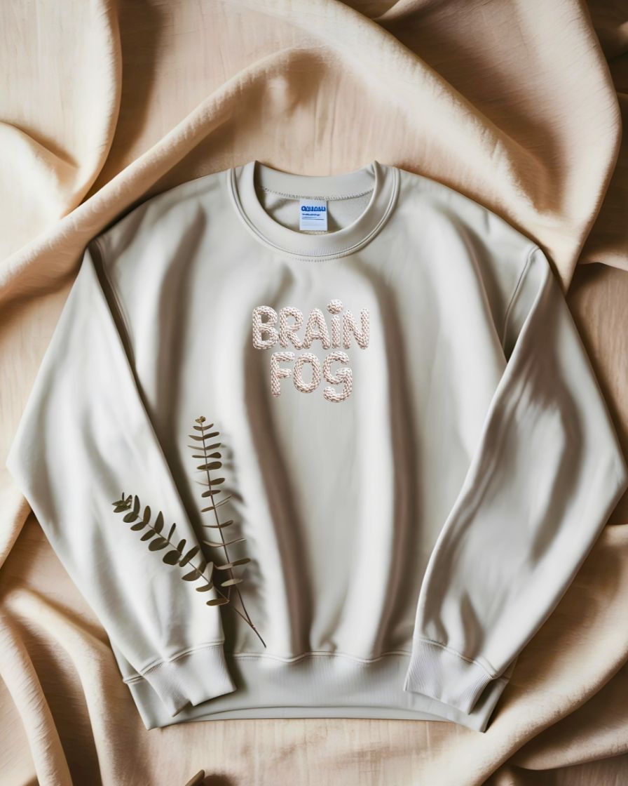 Cozy meme embroidered sweatshirt Brain Fog design