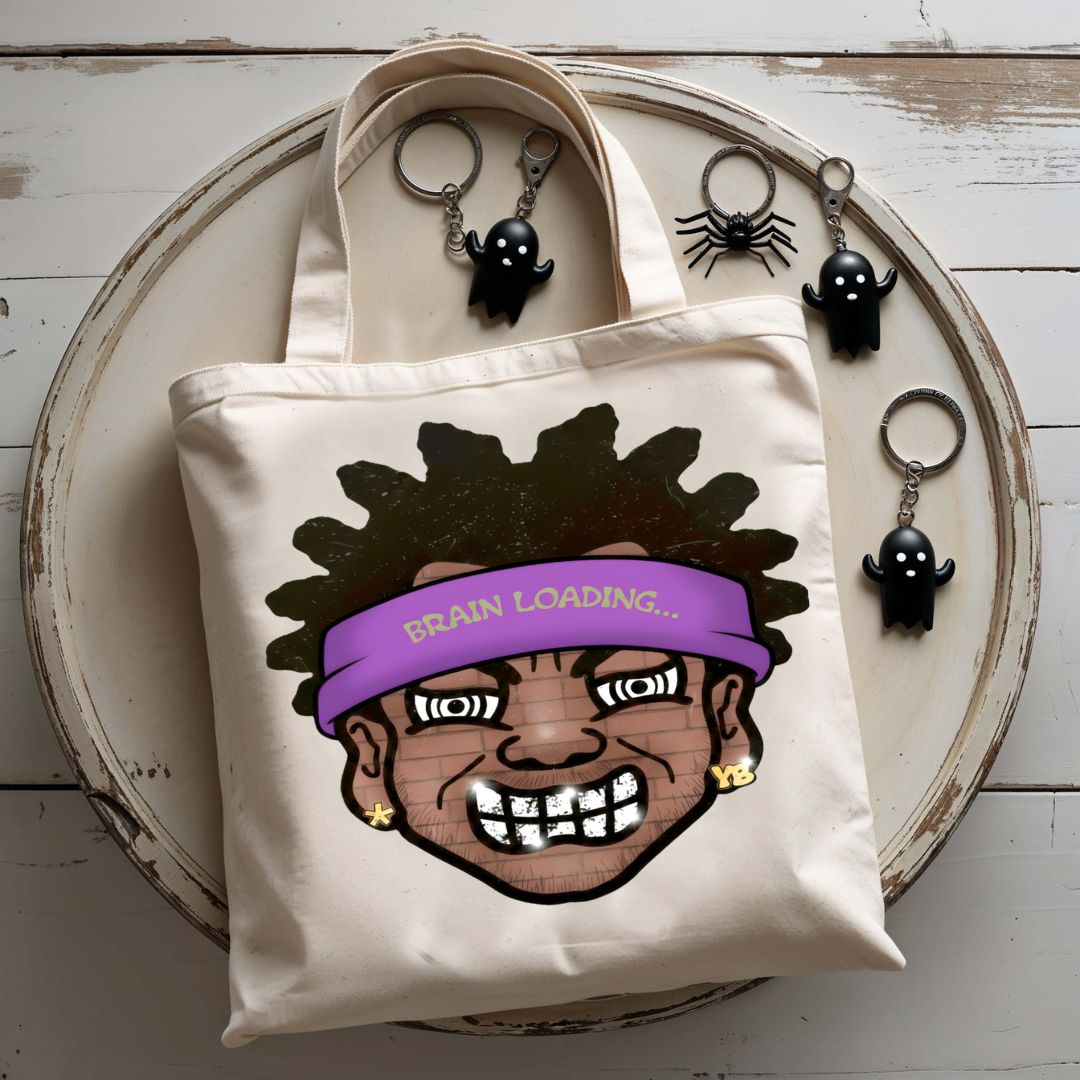 Brain Loading Parody Face Tote Bag with processing meme