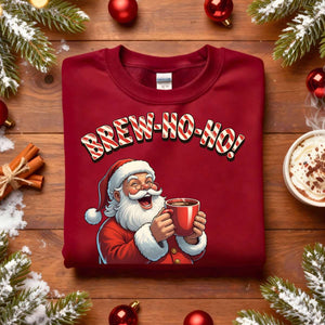 “Brew Ho Ho Sweatshirt – funny coffee Christmas meme sweater for caffeine lovers, unisex fleece holiday sweatshirt by Memez.Store.”
