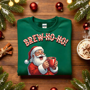 “Brew Ho Ho Sweatshirt – funny coffee Christmas meme sweater for caffeine lovers, unisex fleece holiday sweatshirt by Memez.Store.”