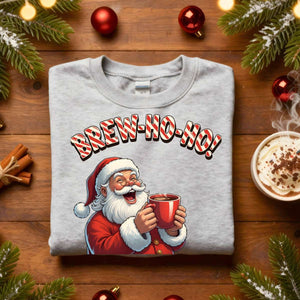 “Brew Ho Ho Sweatshirt – funny coffee Christmas meme sweater for caffeine lovers, unisex fleece holiday sweatshirt by Memez.Store.”