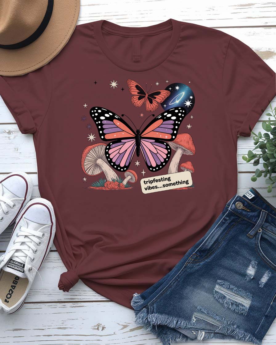 “Butterfly meme tee with pastel aesthetic”
