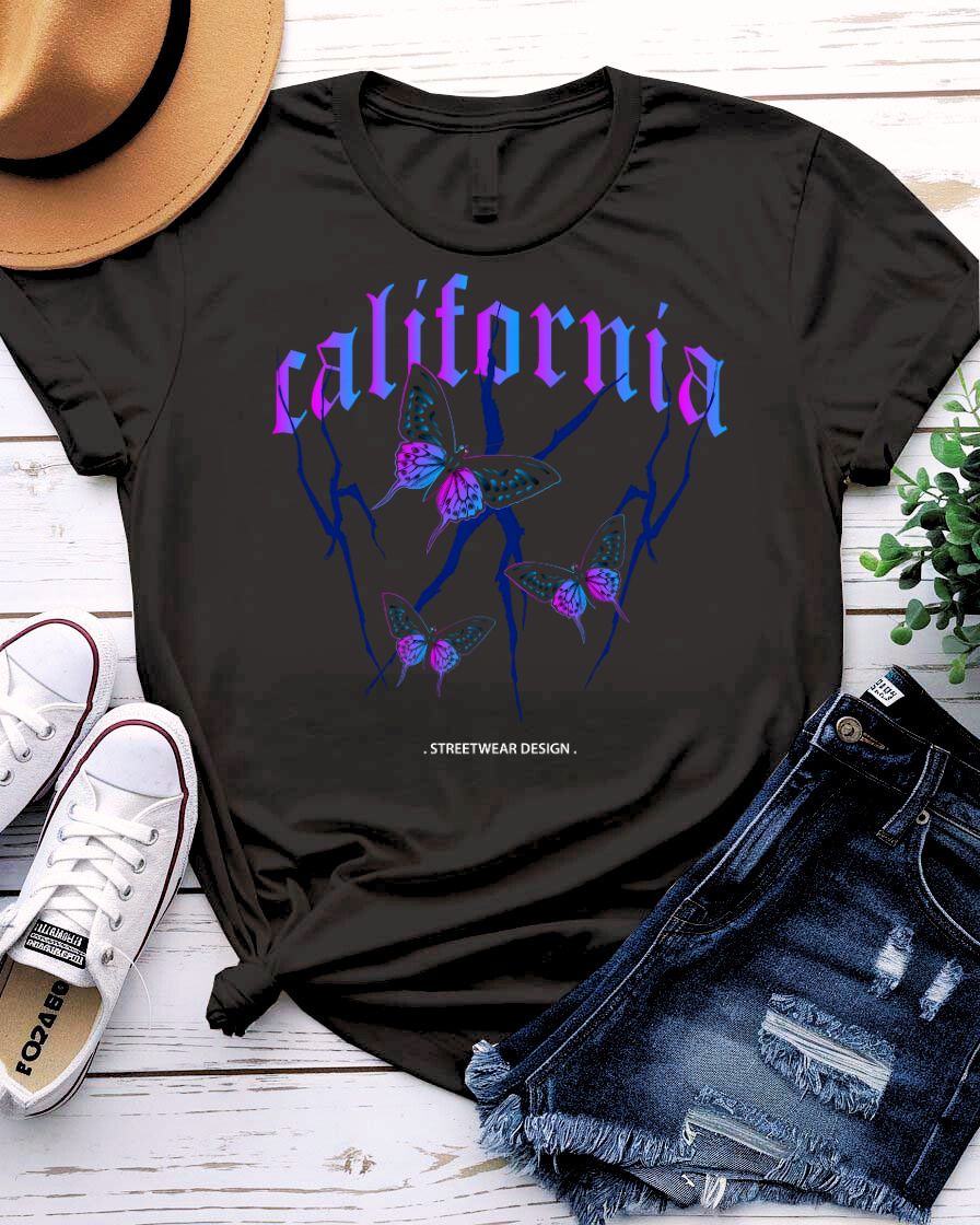 California Streetwear Urban Style Tee with bear and palm trees on model