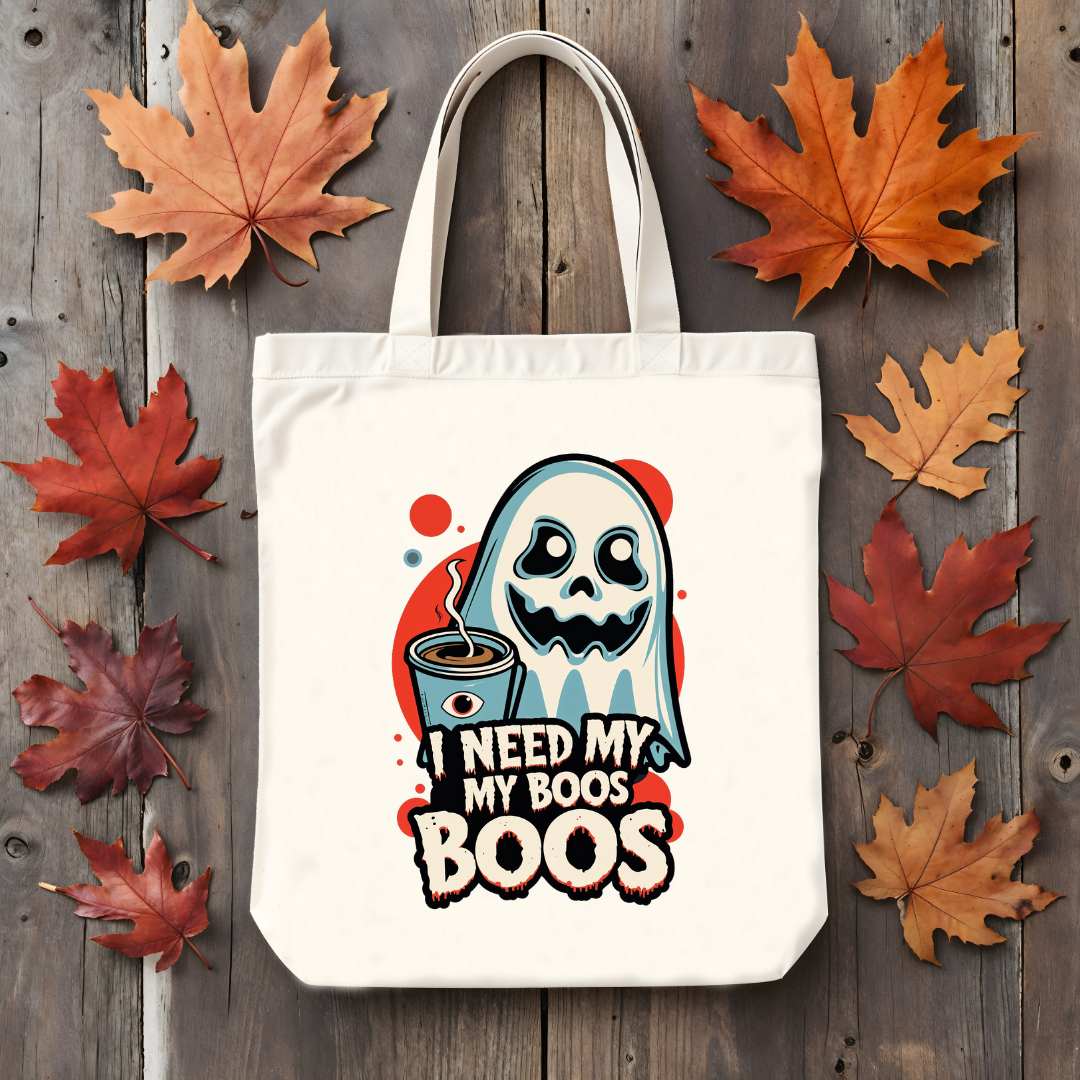 Canvas tote with ghost pun – I Need My Boos