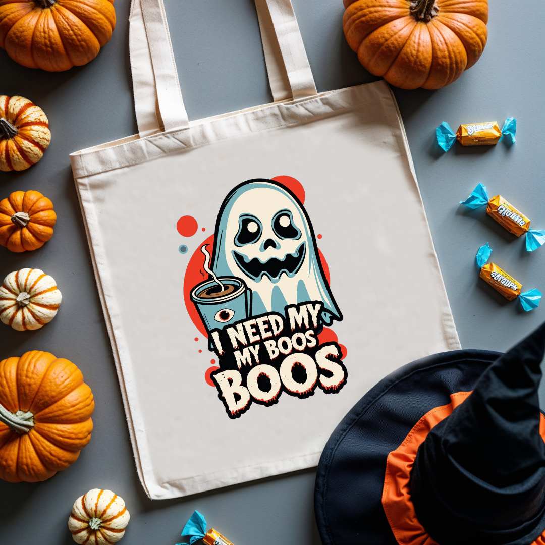 Canvas tote with ghost pun – I Need My Boos