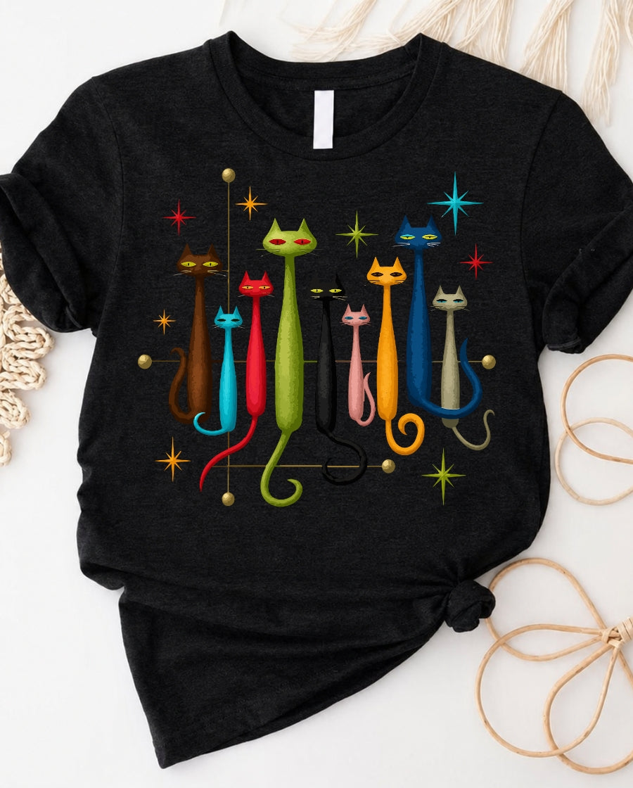 Cats long neck t-shirt with cute stretchy cat illustration design