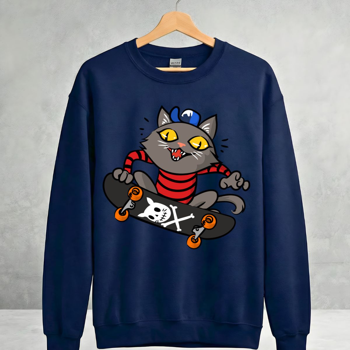 Skate cat crewneck sweatshirt unisex fit