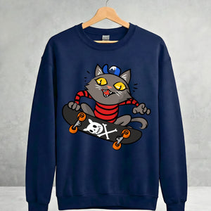 Skate cat crewneck sweatshirt unisex fit