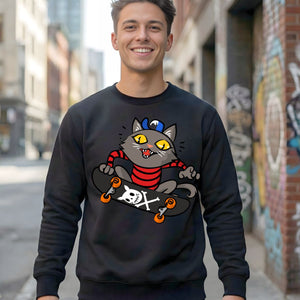 Skate cat crewneck sweatshirt unisex fit