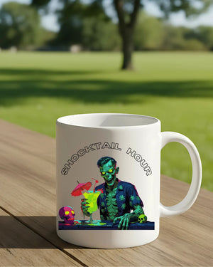“Shocktail Hour Halloween meme mug for coffee or cocktails”