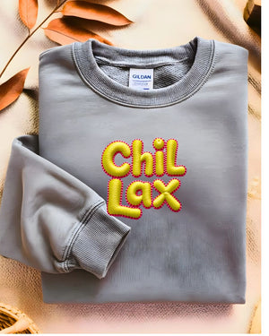 Cozy embroidered Chillax meme sweatshirt for lounging