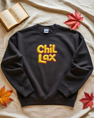 Cozy embroidered Chillax meme sweatshirt for lounging