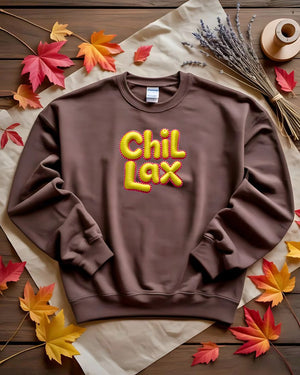 Cozy embroidered Chillax meme sweatshirt for lounging