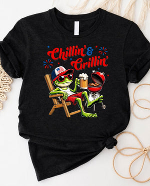 Chillin and Grillin 4th of July Tee with BBQ grill graphic