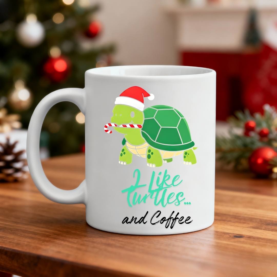 Christmas Turtle Mug – cute and funny holiday coffee mug with festive turtle design by Memez.Store