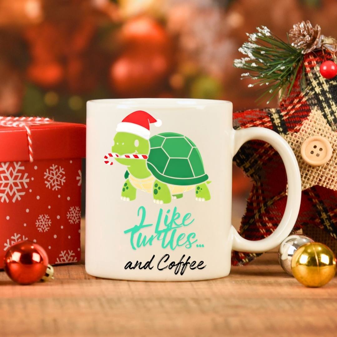 Christmas Turtle Mug – cute and funny holiday coffee mug with festive turtle design by Memez.Store