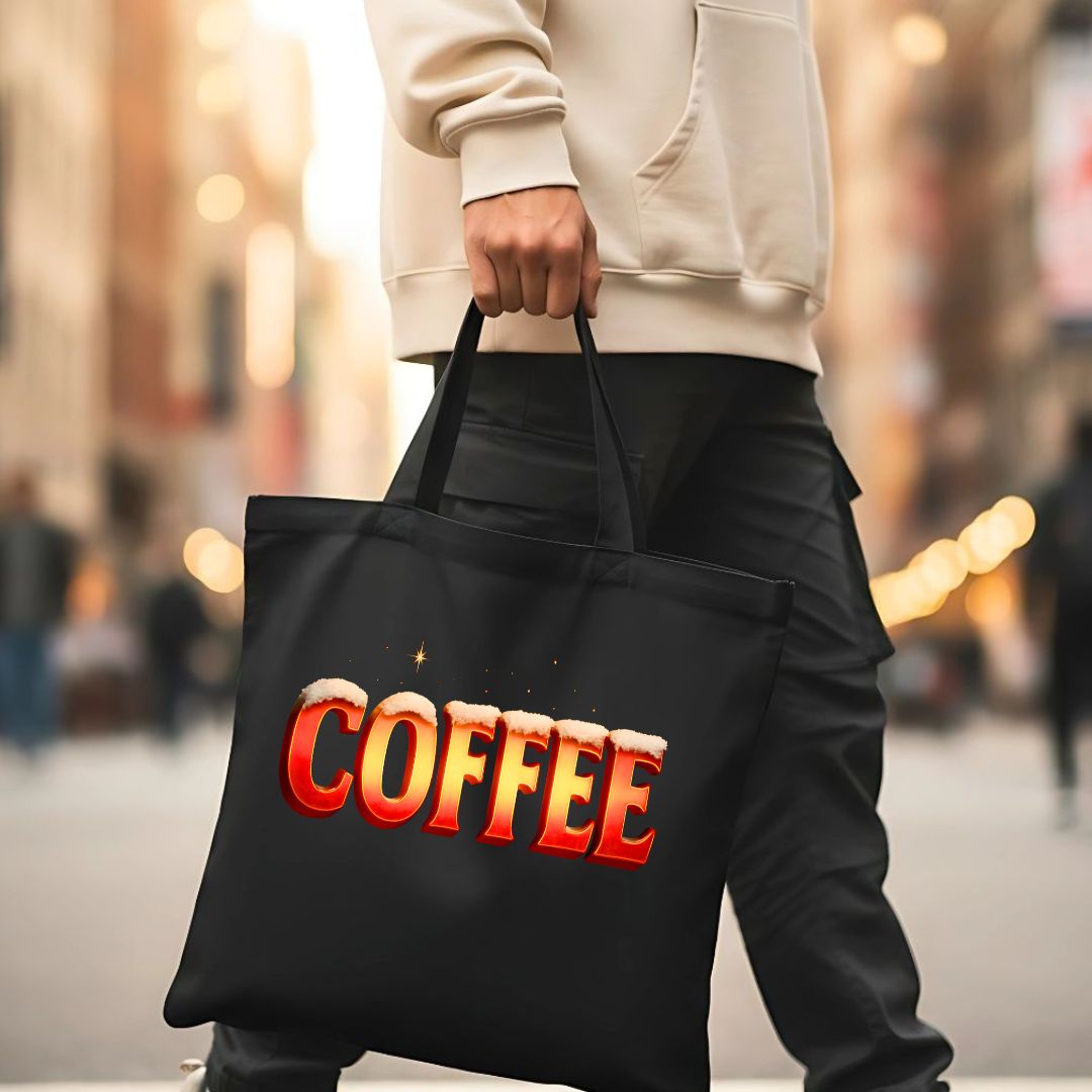 Classic Coffee Tote Bag held by a person at a cafe