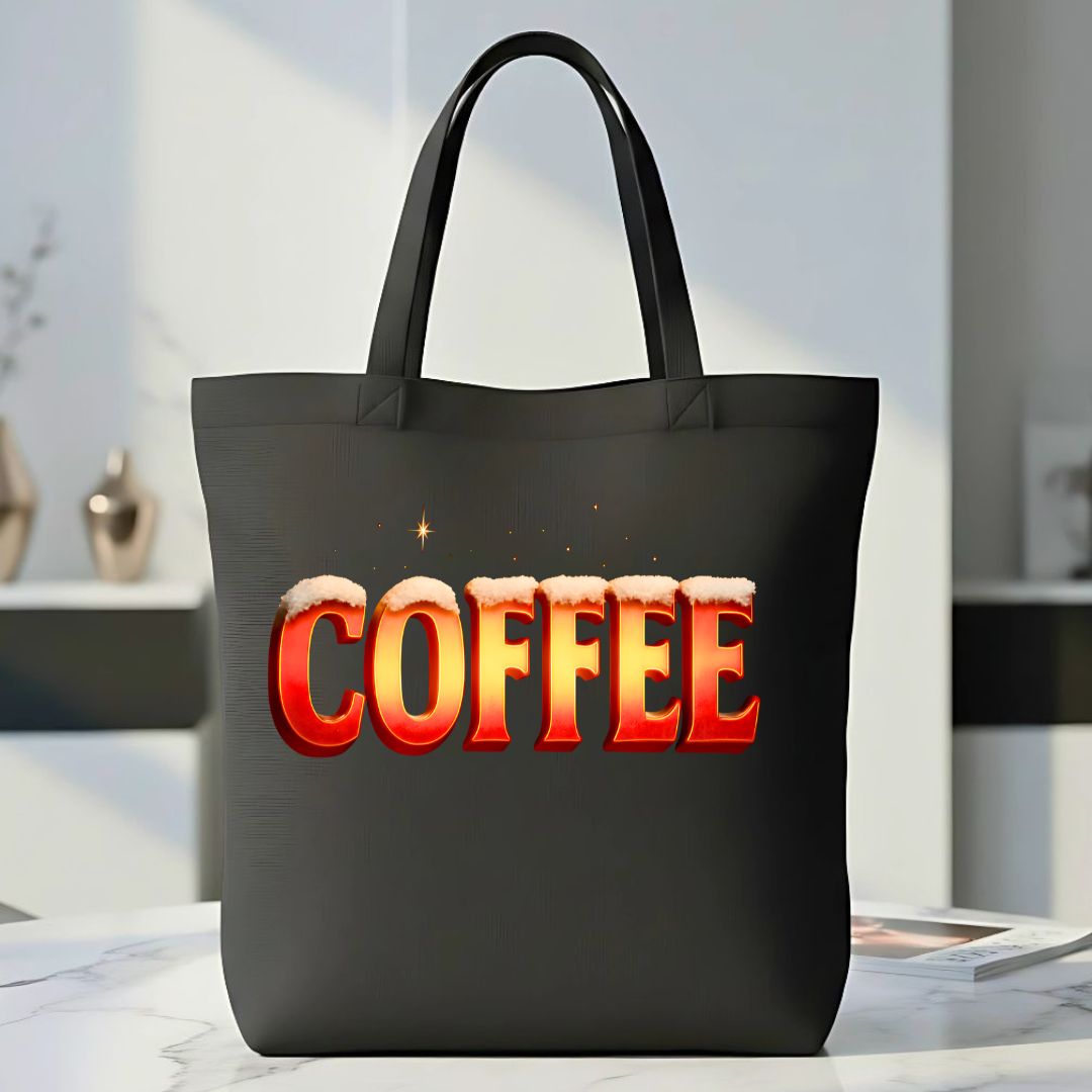 Classic Coffee Tote Bag held by a person at a cafe
