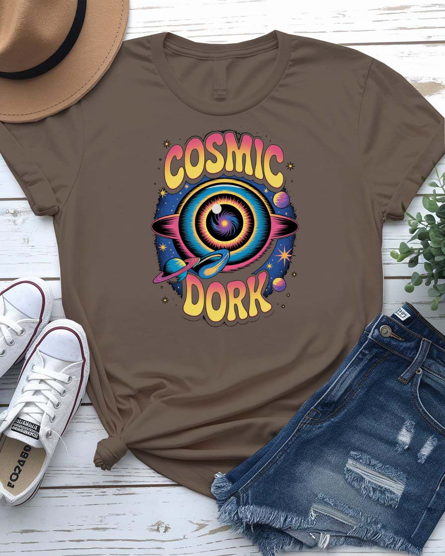 Geek humor graphic tee with cosmic font
