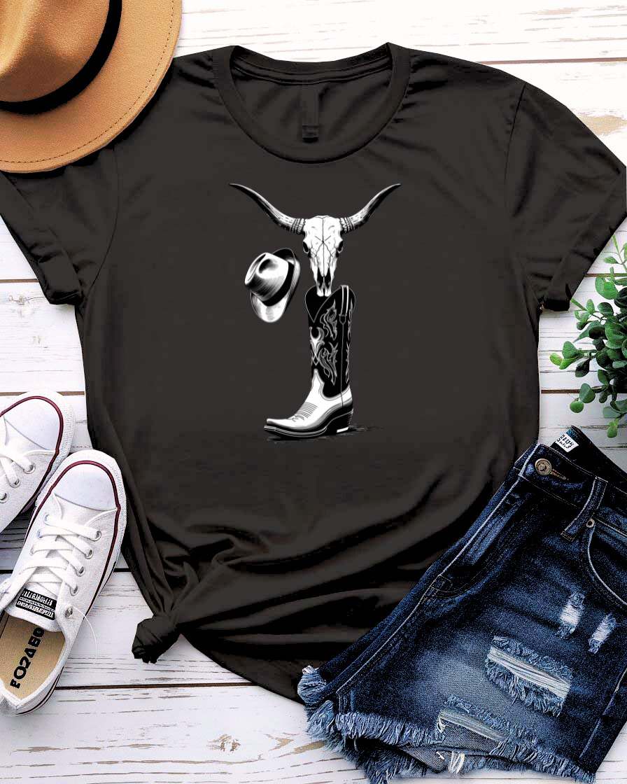 “Cow Boy Accessories Unisex Tee by Memez Store – Front View”