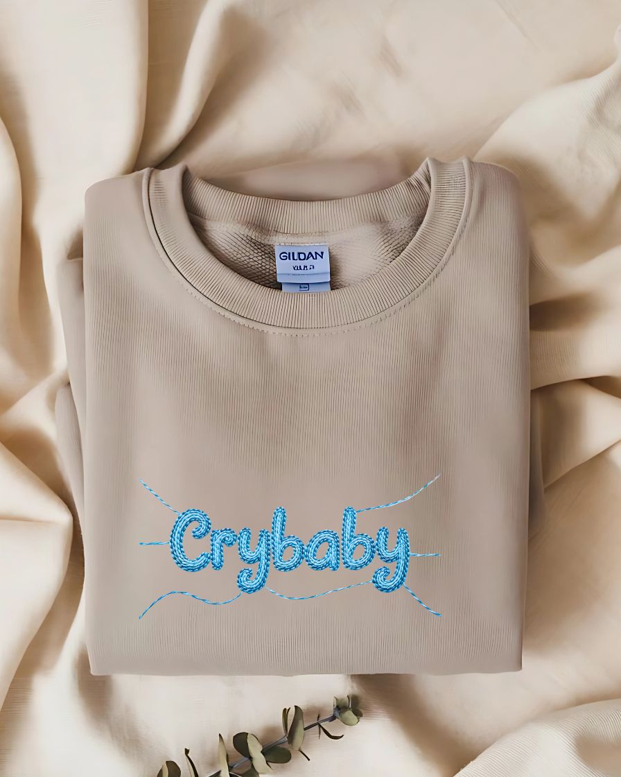 Cozy Cry Baby embroidery sweatshirt for Gen Z streetwear”