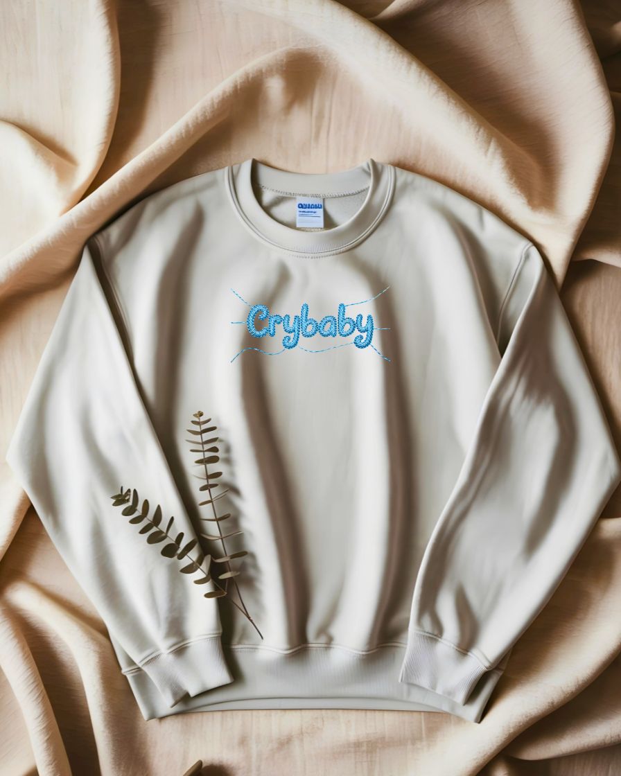 Cozy Cry Baby embroidery sweatshirt for Gen Z streetwear”