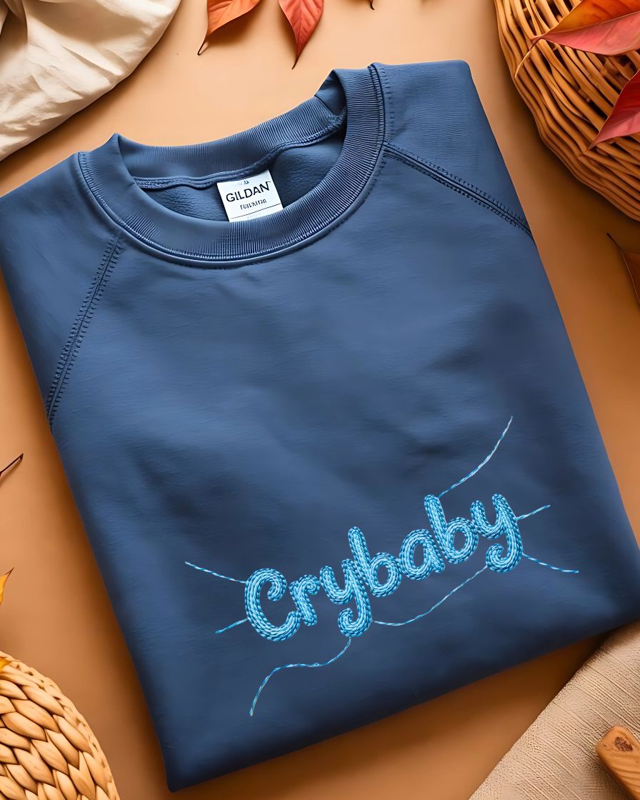 Cozy Cry Baby embroidery sweatshirt for Gen Z streetwear”