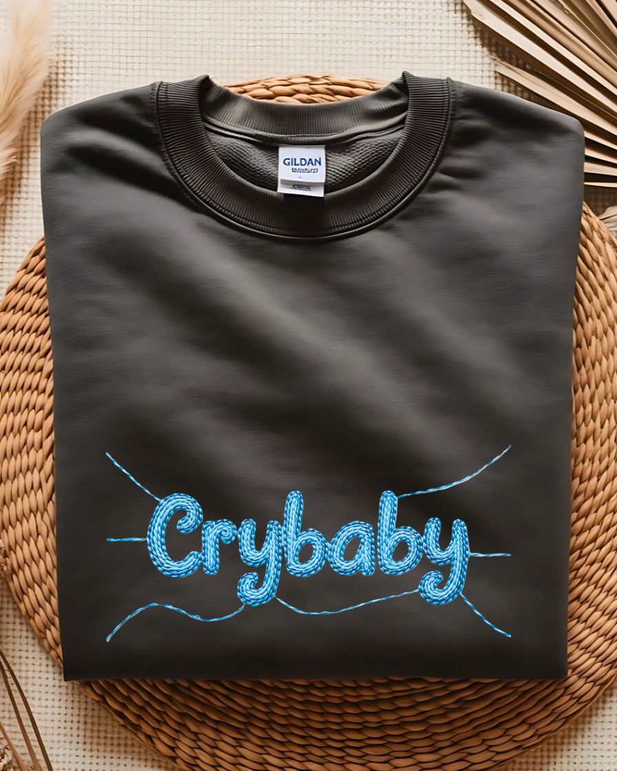 Cozy Cry Baby embroidery sweatshirt for Gen Z streetwear”