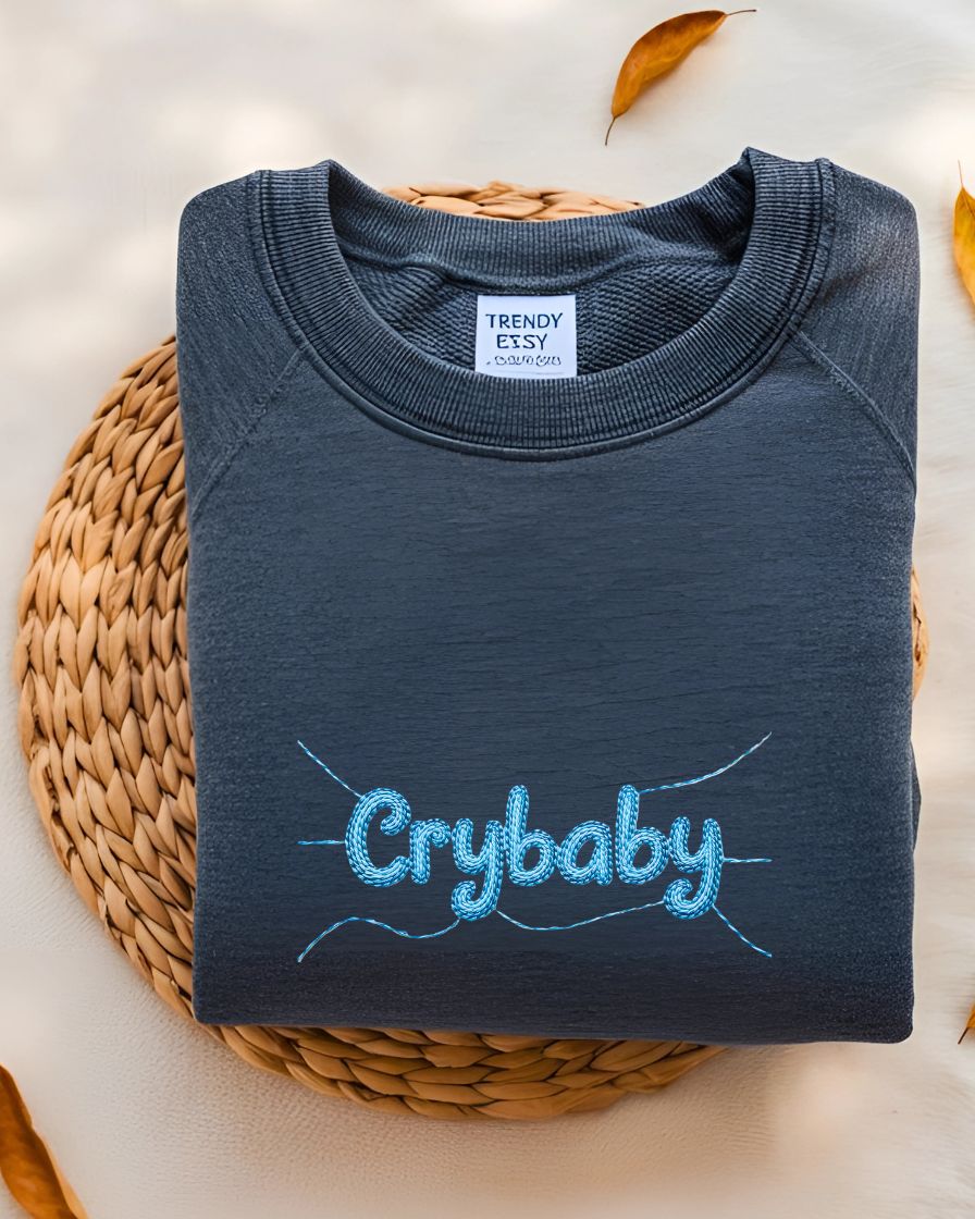 Cozy Cry Baby embroidery sweatshirt for Gen Z streetwear”