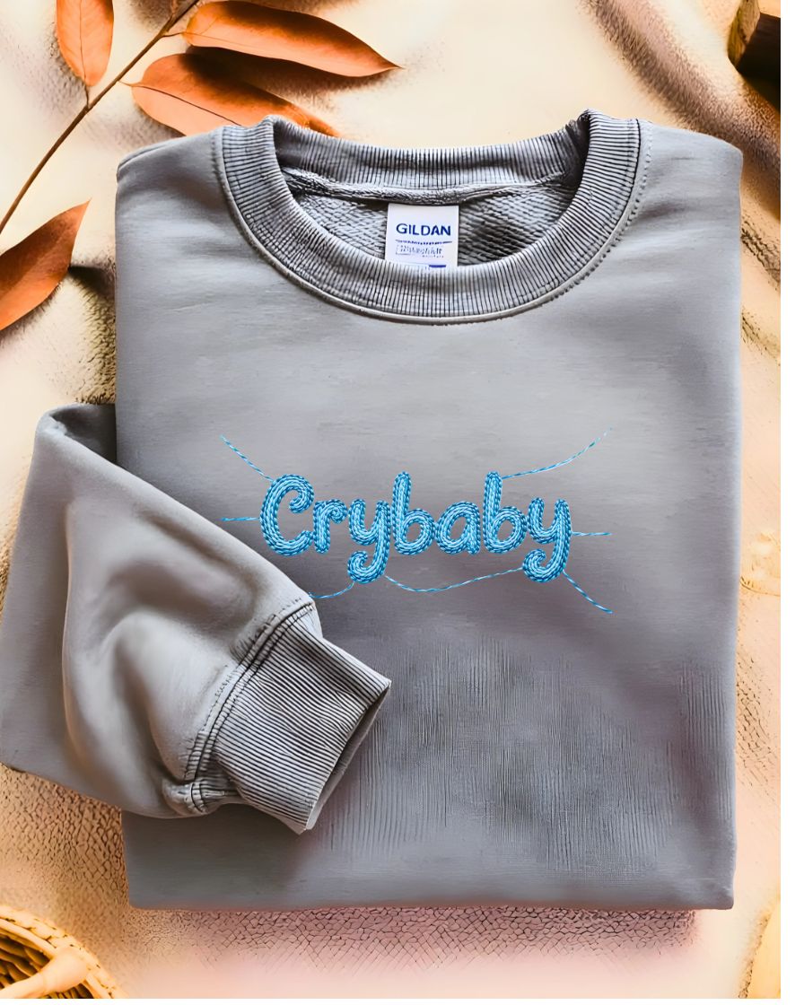 Cozy Cry Baby embroidery sweatshirt for Gen Z streetwear”