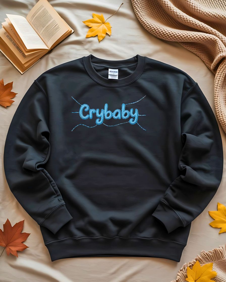 Cozy Cry Baby embroidery sweatshirt for Gen Z streetwear”
